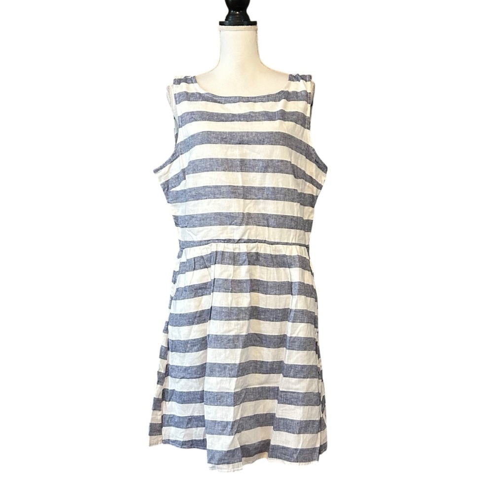 Beach Lunch Lounge Ayesha blue and white striped linen-blend fit-and-flare SZ XL